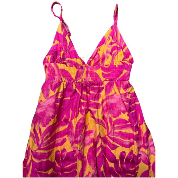 Dress Forum LA Palm Print Tiered Dress Orange + Pink Adjustable Straps Medium - Picture 4 of 10